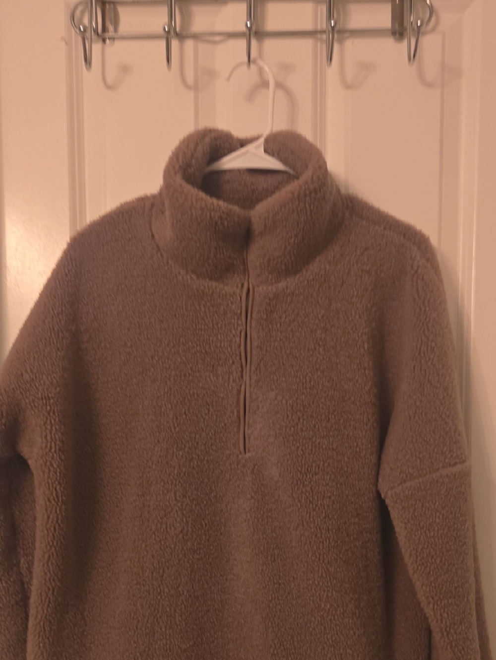 Magnolia Plush High-Neck Teddy Pullover in Taupe